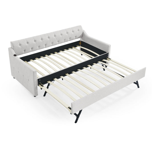 Upholstered Daybed With Trundle and Usb Armrest