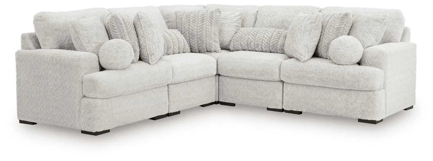 Cuddle Plush Stationary Sectional in ivory boucle fabric with cushions Unique Piece Furniture on Tampa Home & Garden Store