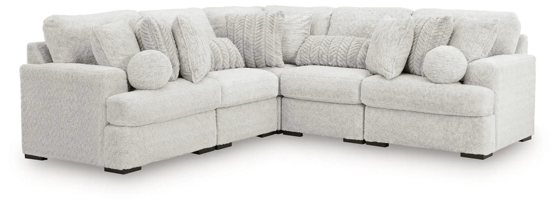 Cuddle Plush Stationary Sectional in ivory boucle fabric with cushions Unique Piece Furniture on Tampa Home & Garden Store