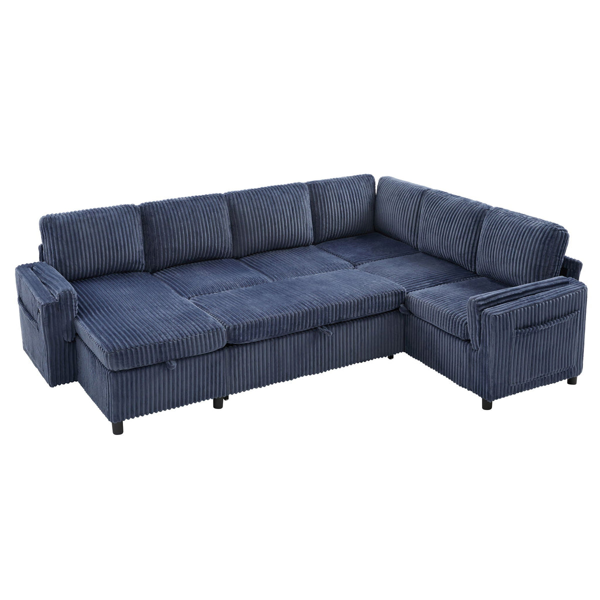 HouseOfZazla convertible U-shaped sectional sofa bed in blue corduroy with storage on Tampa Home & Garden Store