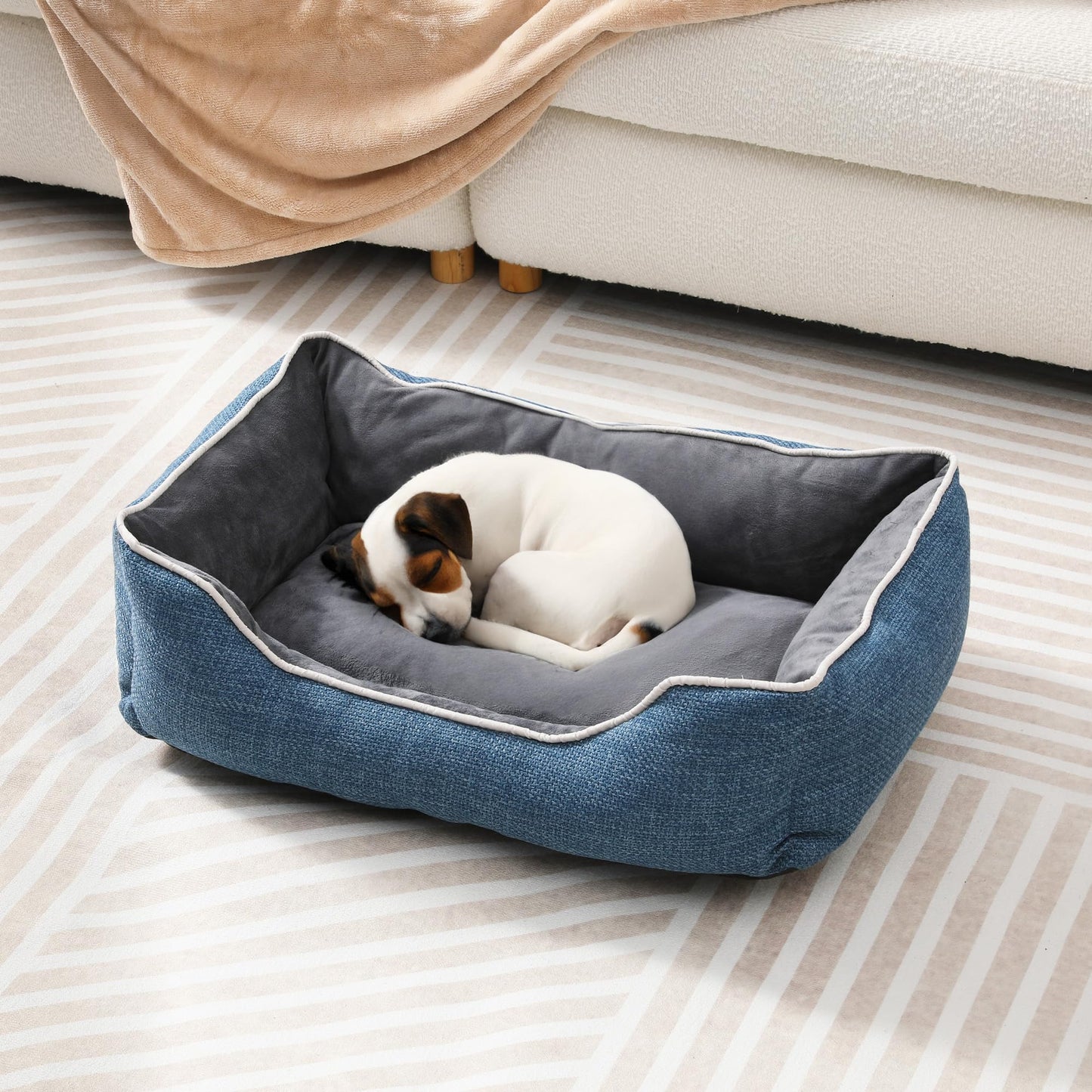 Small Dog Bed blue denim with gray interior and anti-slip bottom, HouseOfZazla on Tampa Home & Garden Store