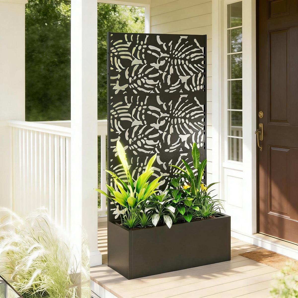 Trellis Planter black with spacious metal box and efficient drainage, HouseOfZazla on Tampa Home & Garden Store