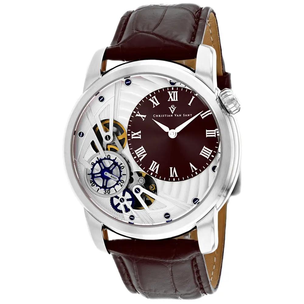 Christian Van Sant men's sprocket auto-quartz watch by Bids.com with burgundy dial, blue gears on Tampa Home & Garden Store