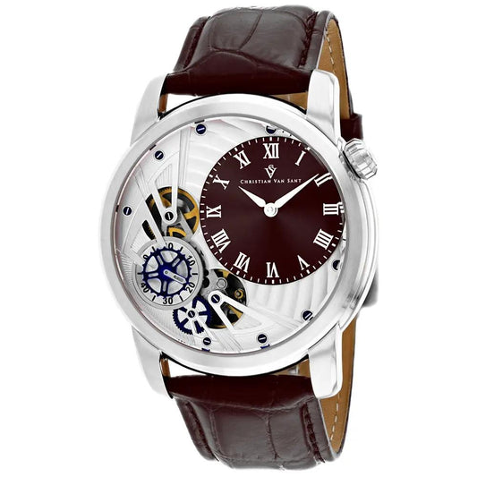 Christian Van Sant men's sprocket auto-quartz watch by Bids.com with burgundy dial, blue gears on Tampa Home & Garden Store