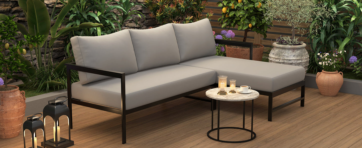U_style outdoor L-shaped sofa with iron frame and light gray cushions, HouseOfZazla on Tampa Home & Garden Store