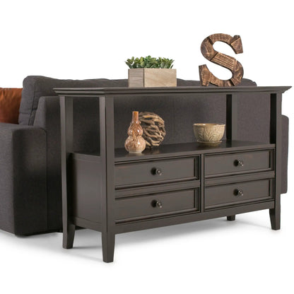 Amherst Console Sofa Table handcrafted dark finish with 2 drawers; plant and S decor on Tampa Home & Garden Store