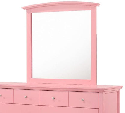 Wall mirror with pink wood veneer frame atop a matching pink vanity dresser by HouseOfZazla on Tampa Home & Garden Store