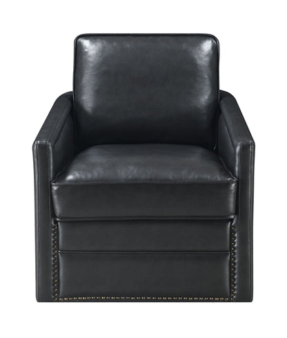 Rocha Aire Swivel Chair With Glider in black leather with padded seat and nailhead trim on Tampa Home & Garden Store