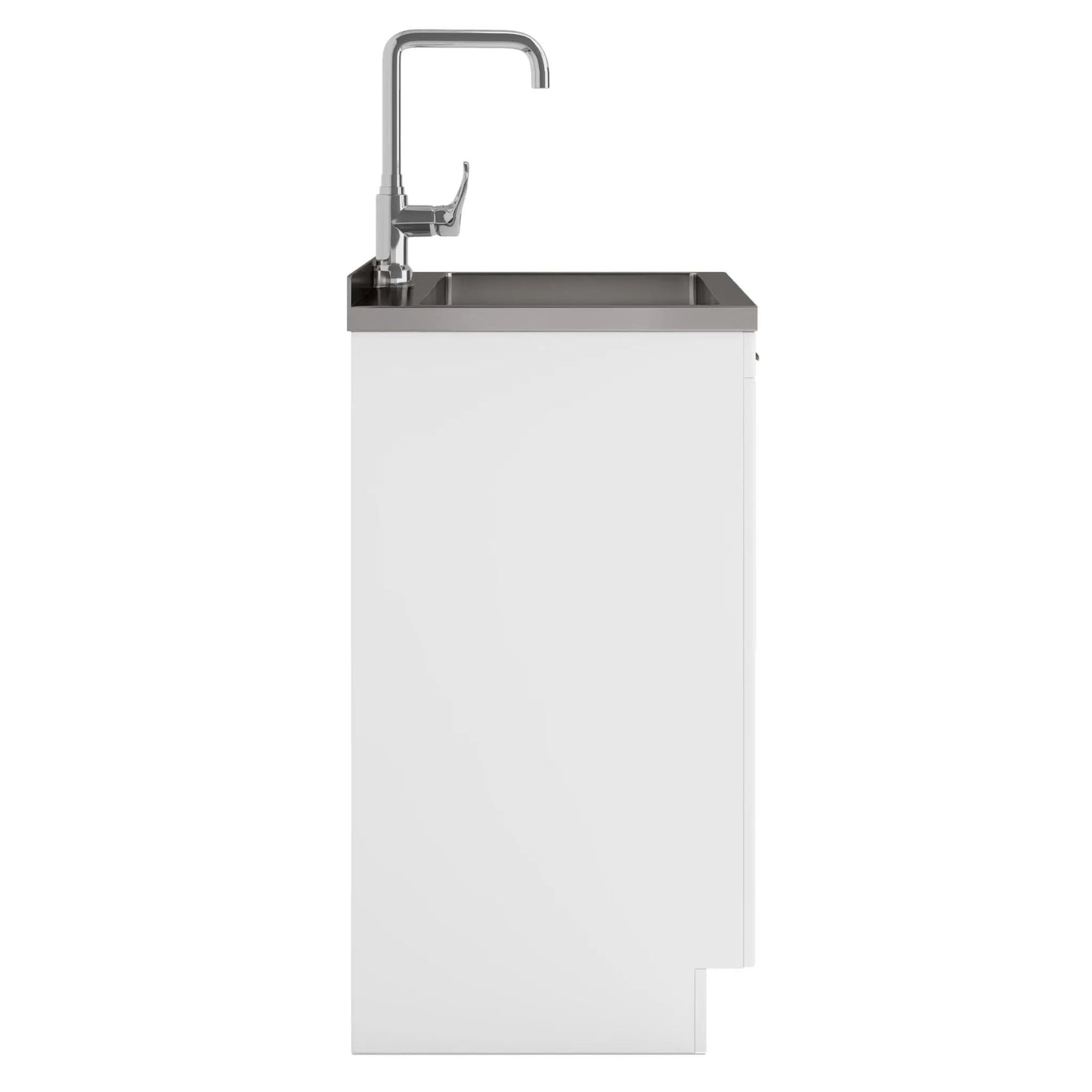 Murphy laundry vanity with stainless steel sink and chrome faucet, white cabinet, gray countertop on Tampa Home & Garden Store