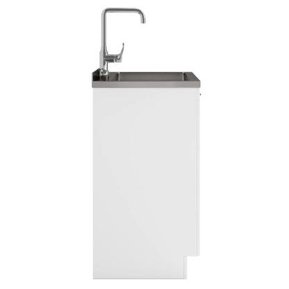 Murphy laundry vanity with stainless steel sink and chrome faucet, white cabinet, gray countertop on Tampa Home & Garden Store