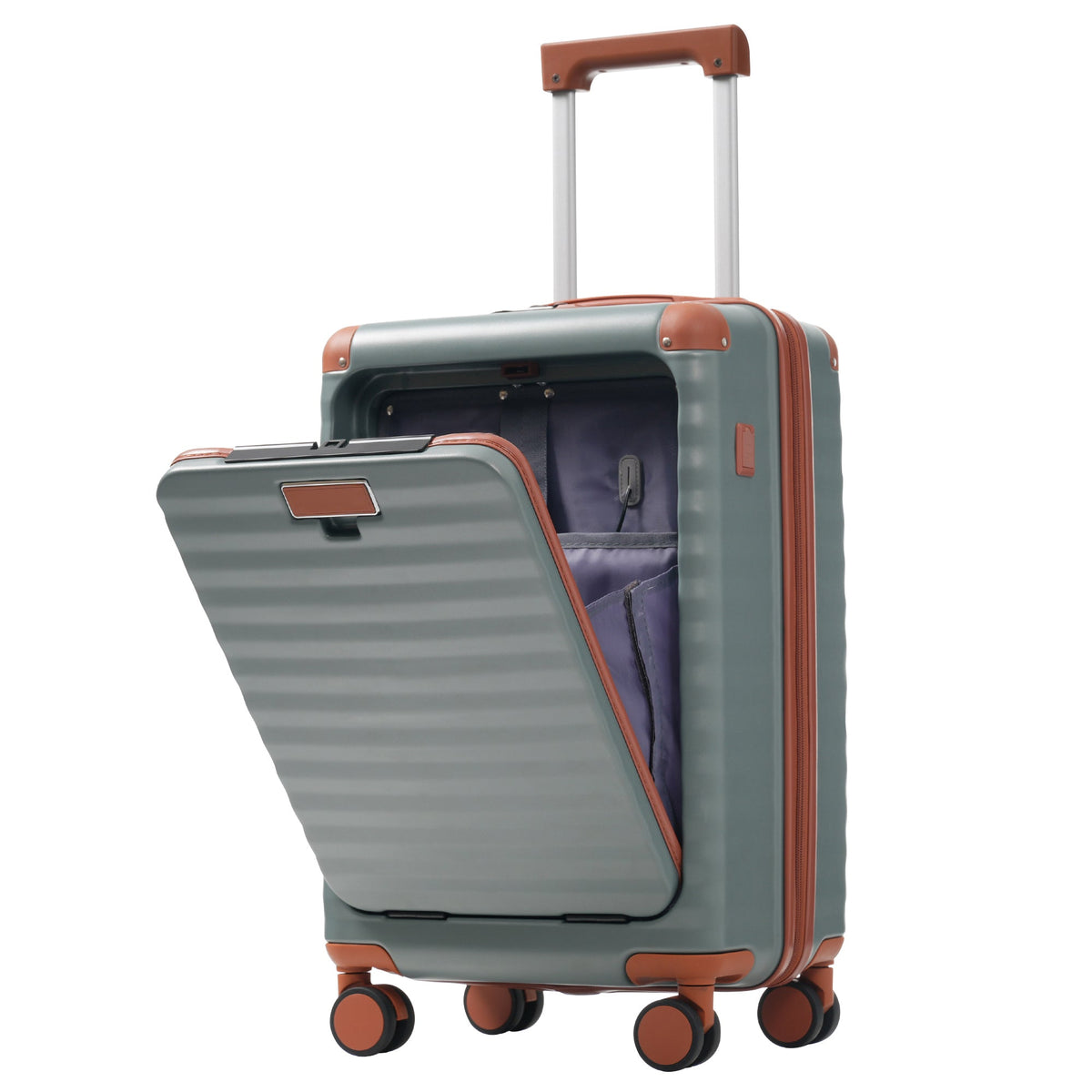 Deluxe 5-Piece Luggage Set HouseOfZazla, teal body with orange trim, 4-spinner wheels on Tampa Home & Garden Store