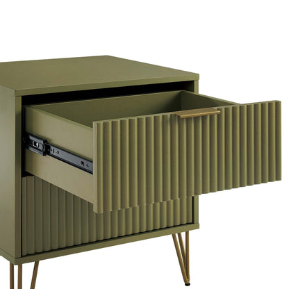 Dumbo Nightstand with 2 drawers, olive green fluted fronts, HouseOfZazla accent nightstand on Tampa Home & Garden Store