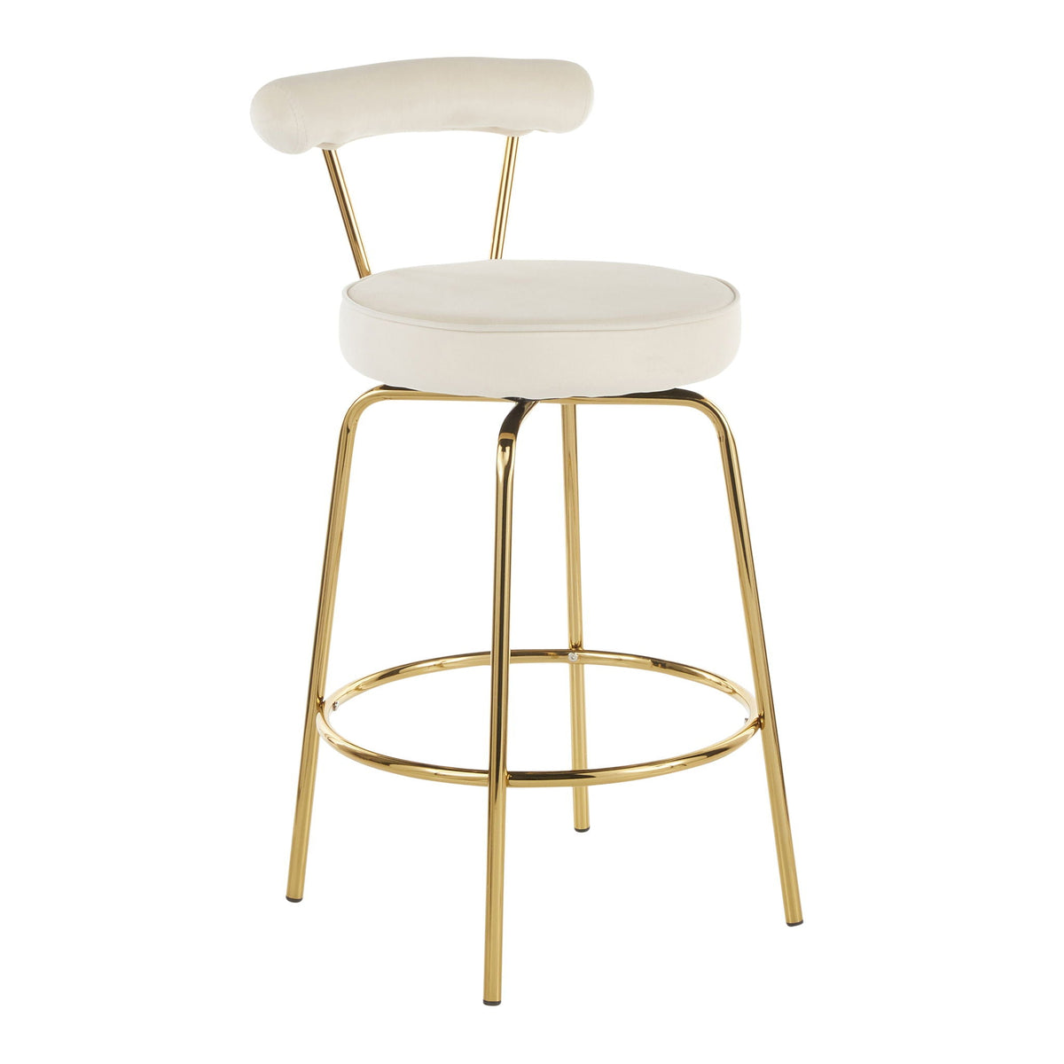 Glam counter stool with swivel cream upholstery and gold metal legs, set of 2 on Tampa Home & Garden Store