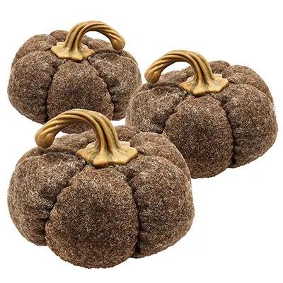 Pumpkin ornament sculptures set of 3, brown gourds with gold stems, Unique Piece Furniture on Tampa Home & Garden Store