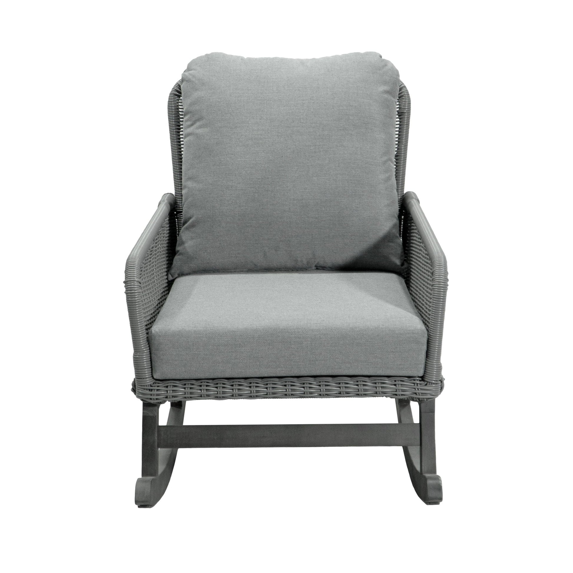 Contemporary minimalist wicker rocking chair with gray cushions HouseOfZazla on Tampa Home & Garden Store