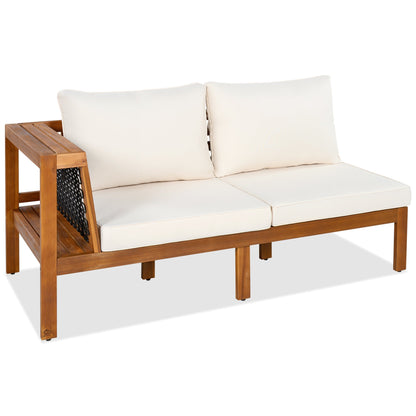 GO 4-Piece Outdoor Acacia Wood Sofa Set with Coffee Table, white cushions, natural wood frame on Tampa Home & Garden Store
