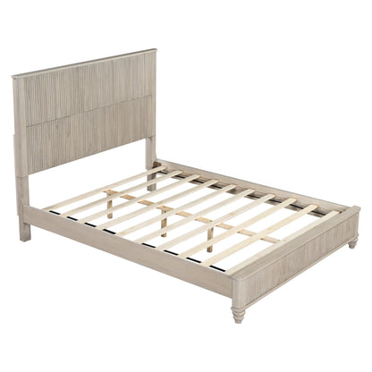 Solid Wood Queen Platform Bed with Tall Headboard