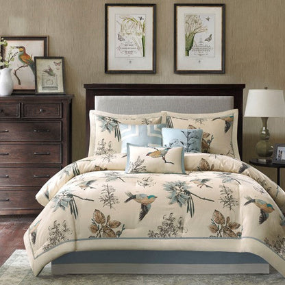 7 Piece Printed Cotton Twill Comforter Set Queen