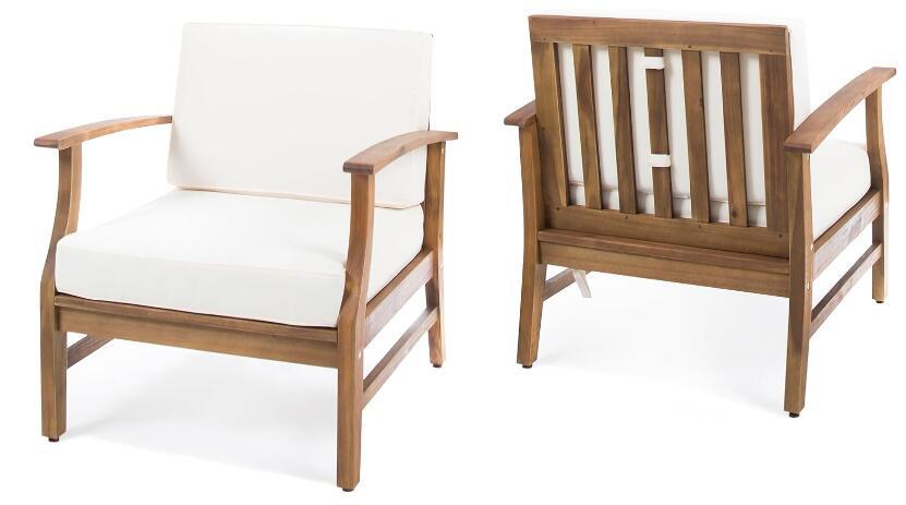 Perla Contemporary Club Chairs, wooden outdoor arm chairs with white cushions by HouseOfZazla on Tampa Home & Garden Store