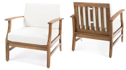 Perla Contemporary Club Chairs, wooden outdoor arm chairs with white cushions by HouseOfZazla on Tampa Home & Garden Store