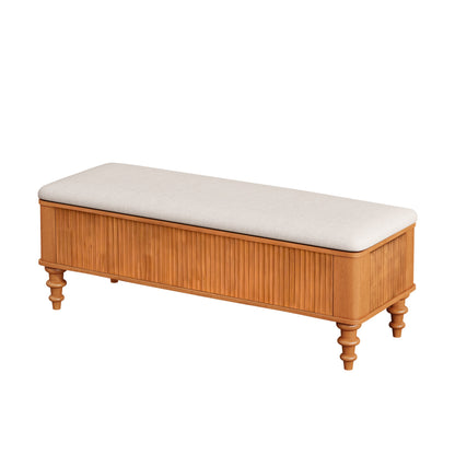 50.8-Inch Multi-Functional Storage Ottoman Bench by HouseOfZazla with beige upholstered cushion and ribbed wood base on Tampa Home & Garden Store