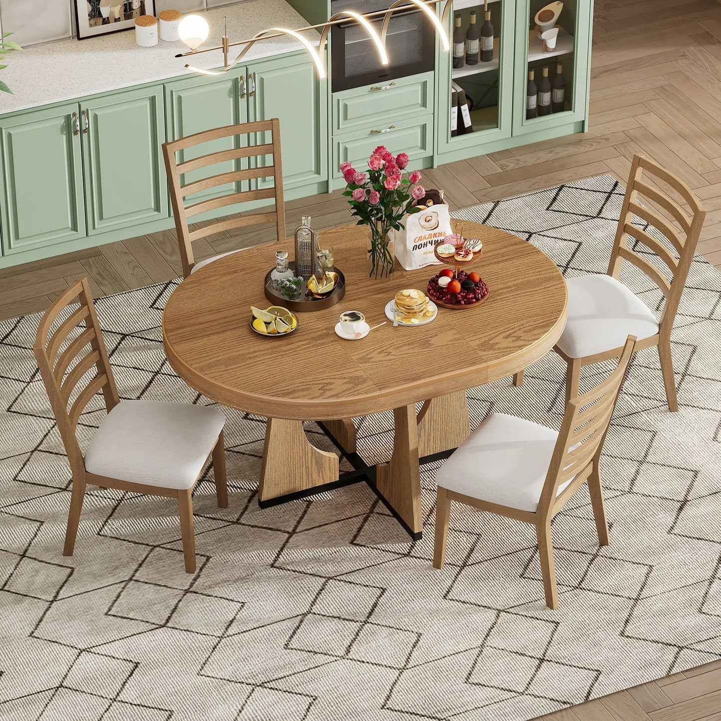 Round Dining Table Set for 4 with Chairs