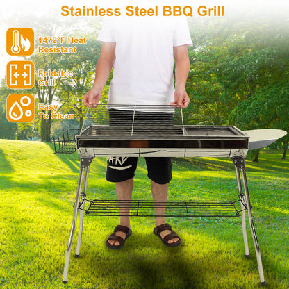 GemGear Foldable stainless steel BBQ grill portable for picnic camping backyard cooking on Tampa Home & Garden Store