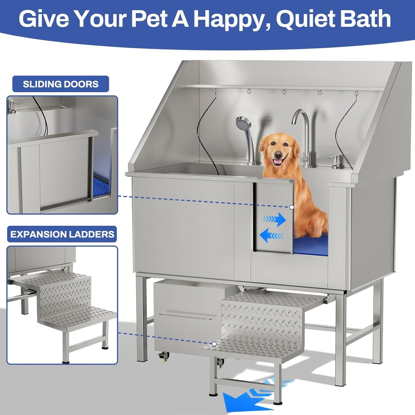 Stainless steel dog washing station with seamless design and sliding doors by HouseOfZazla on Tampa Home & Garden Store
