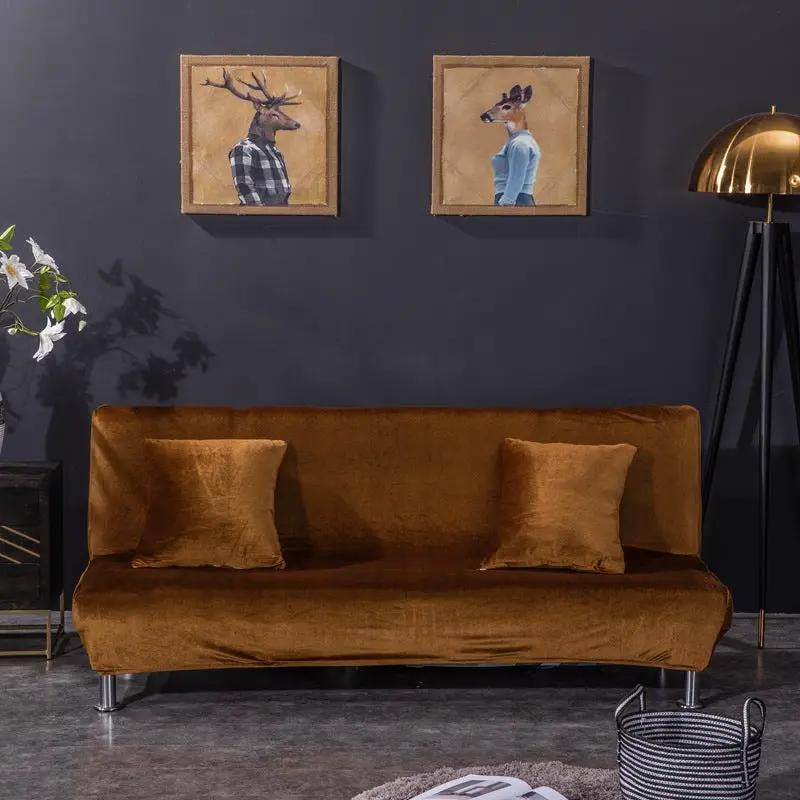 All-inclusive Silver Fox velvet armless folding sofa bedspread on a brown sofa with two cushions on Tampa Home & Garden Store