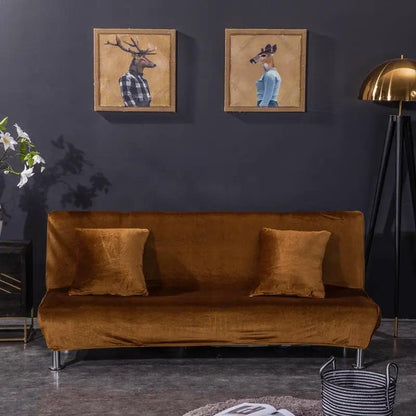 All-inclusive Silver Fox velvet armless folding sofa bedspread on a brown sofa with two cushions on Tampa Home & Garden Store