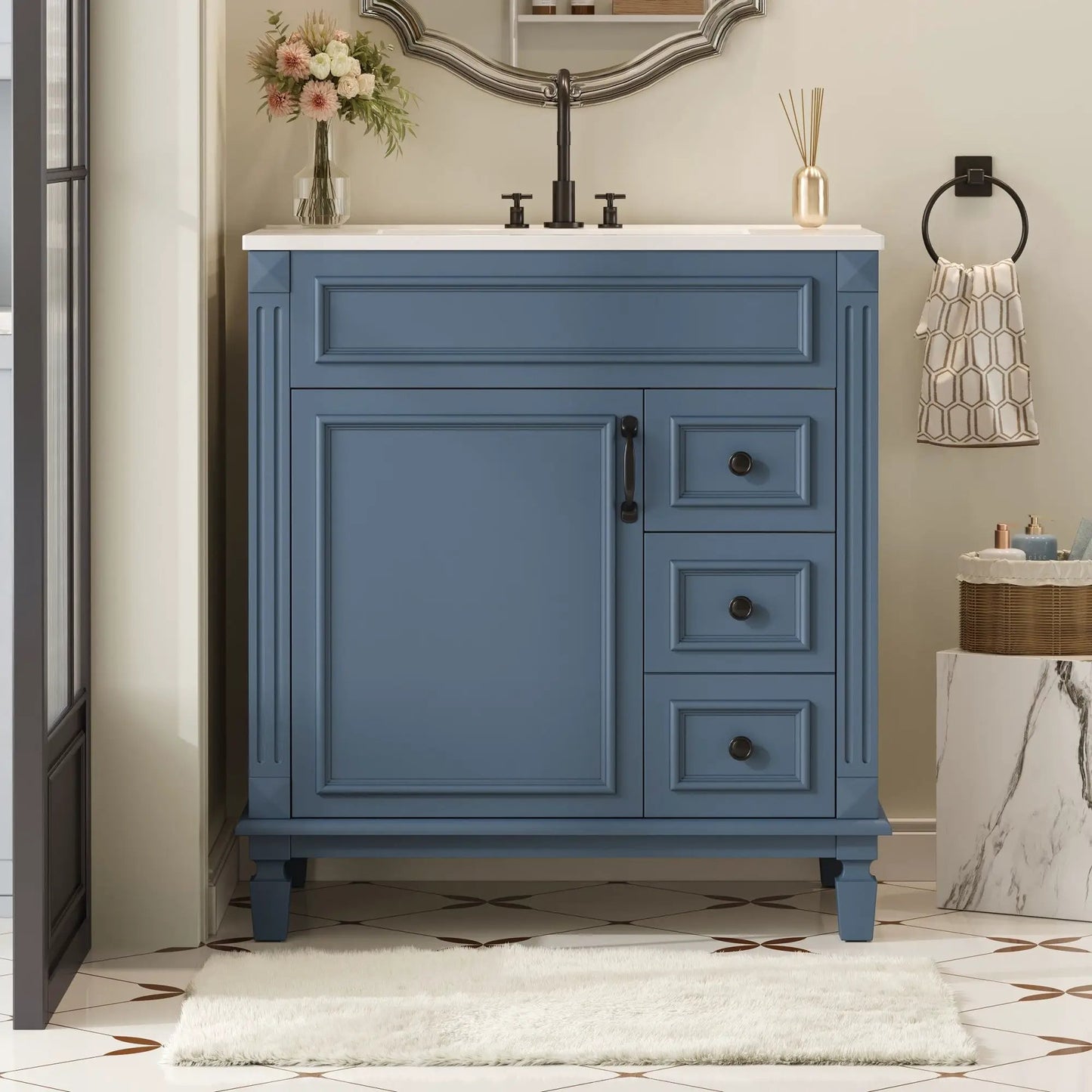 Bathroom Vanity With Sink and Cabinet Two Drawers