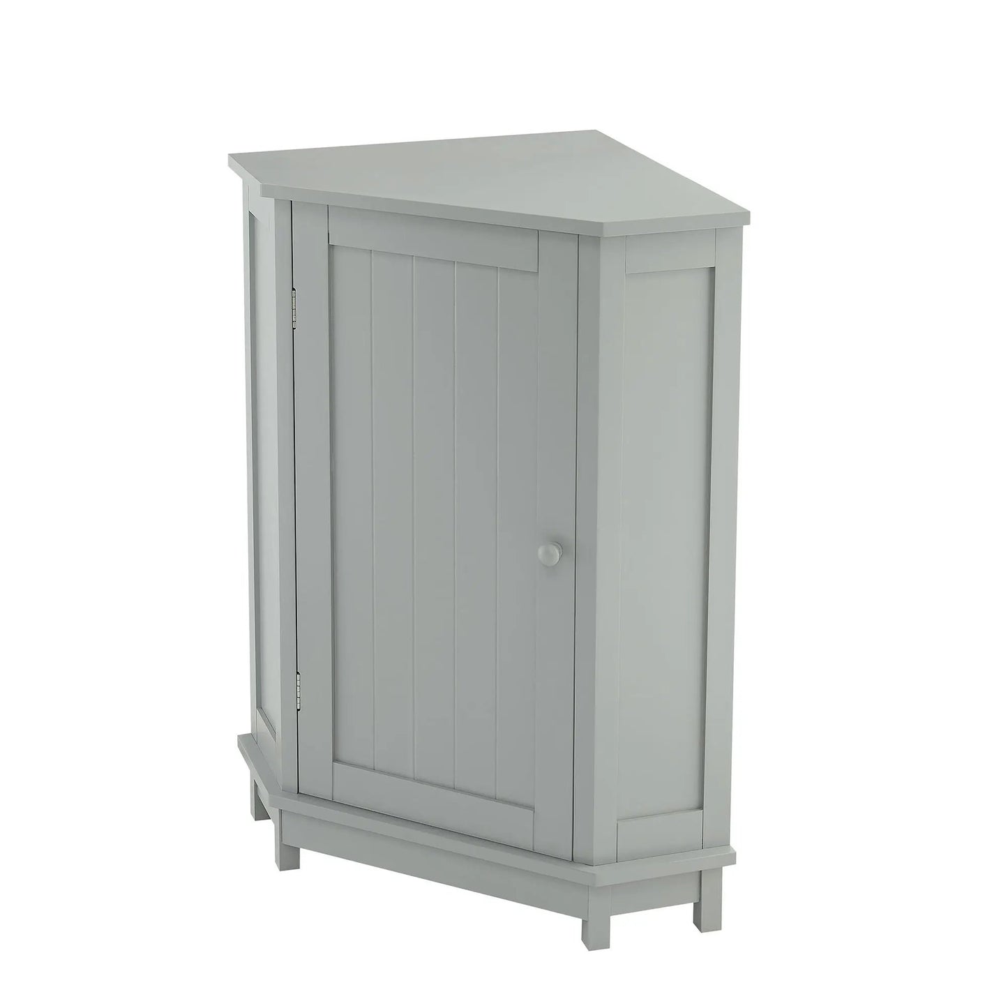 Triangle corner bathroom cabinet with adjustable shelf, light gray beadboard doors on Tampa Home & Garden Store