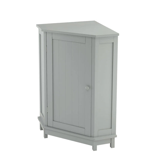 Triangle corner bathroom cabinet with adjustable shelf, light gray beadboard doors on Tampa Home & Garden Store