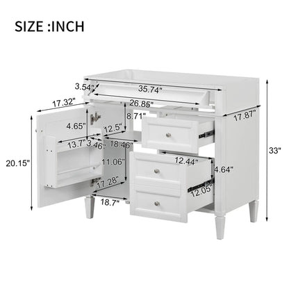 Bathroom vanity base with two drawers and a tip-out drawer in white finish, storage cabinet on Tampa Home & Garden Store
