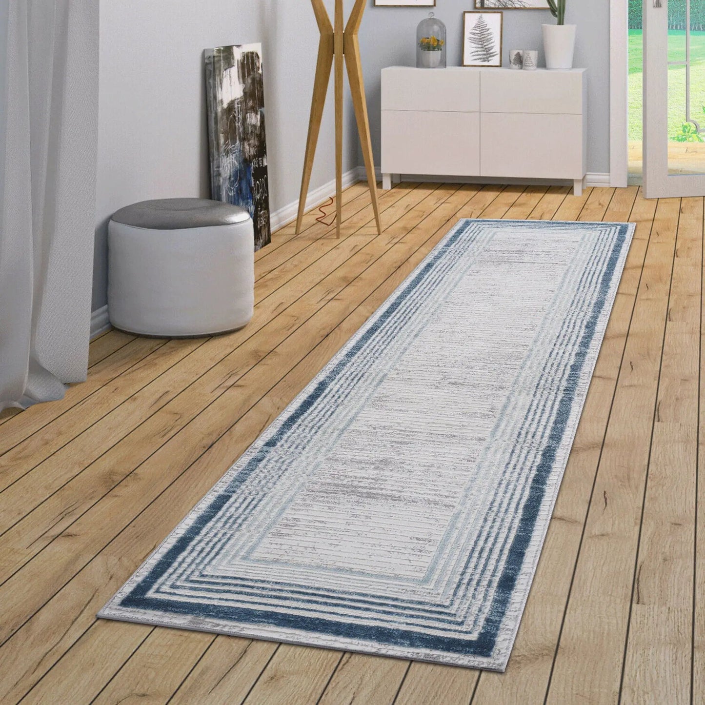 Marfi Bordered Rug in Neutral Tones for Living