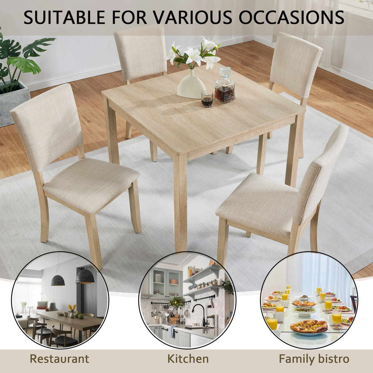 Modern 5-Piece Light Oak Dining Table Set with Upholstered Chairs by HouseOfZazla for 4 on Tampa Home & Garden Store
