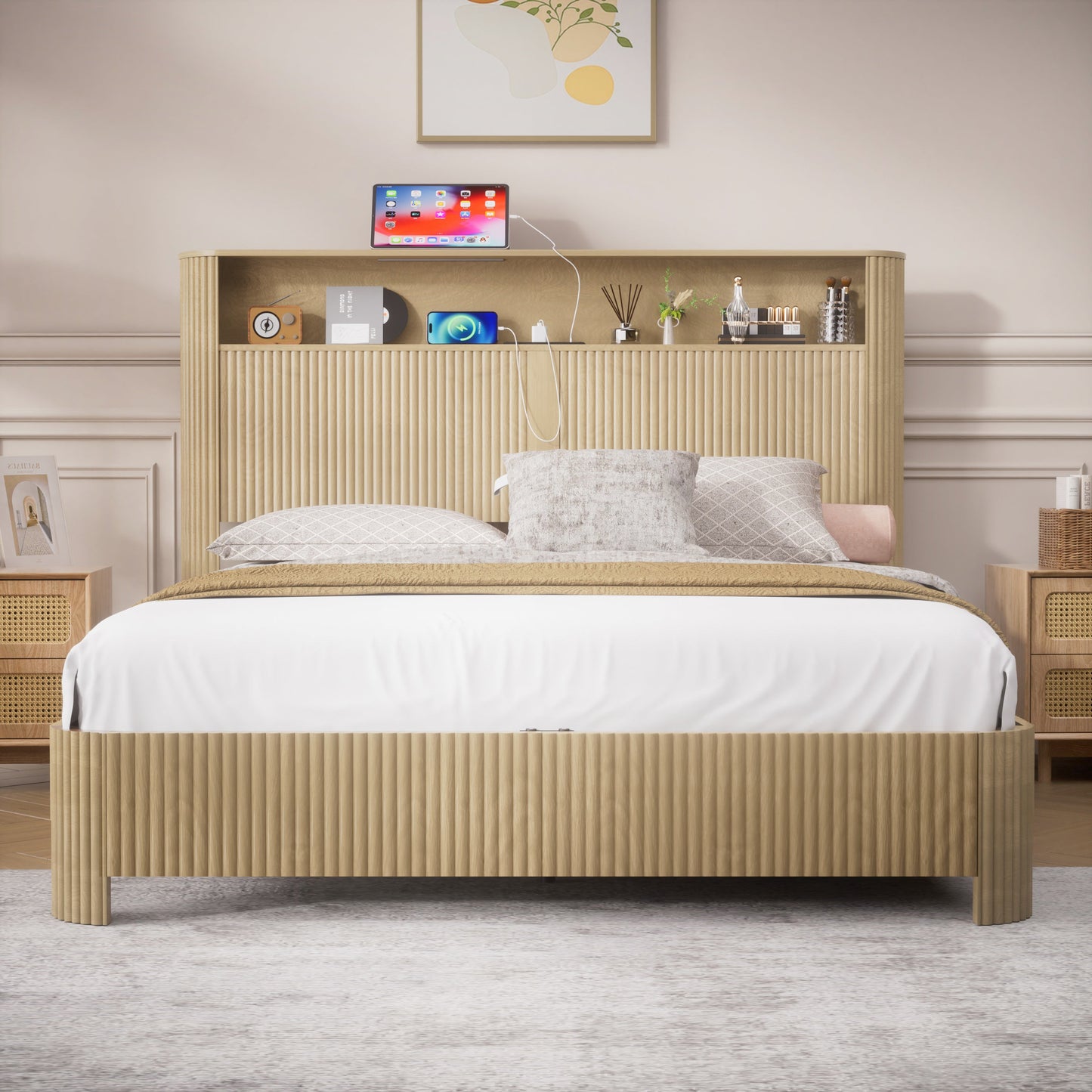 Queen Modern Bed Frame and Charging Station