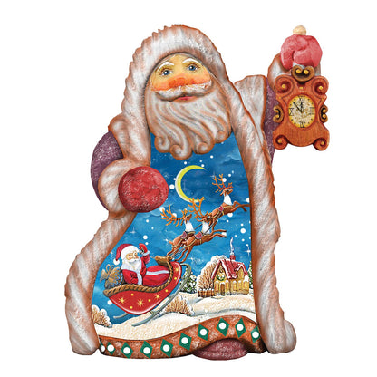 Santa Sleigh Ride sculpted hand-painted holiday ornament with blue sleigh panel by G. DeBrekht on Tampa Home & Garden Store