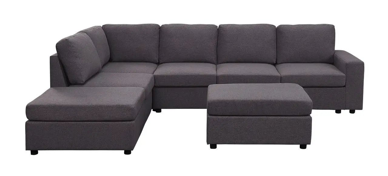 Cassia 7 Seat Reversible Modular Sectional Sofa with Ottoman, charcoal gray fabric, 2-piece set on Tampa Home & Garden Store