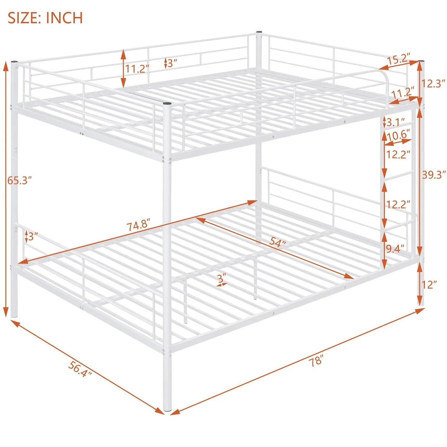 Steel Construction Bunk Bed white metal frame with guard rails and ladder Unique Piece Furniture on Tampa Home & Garden Store