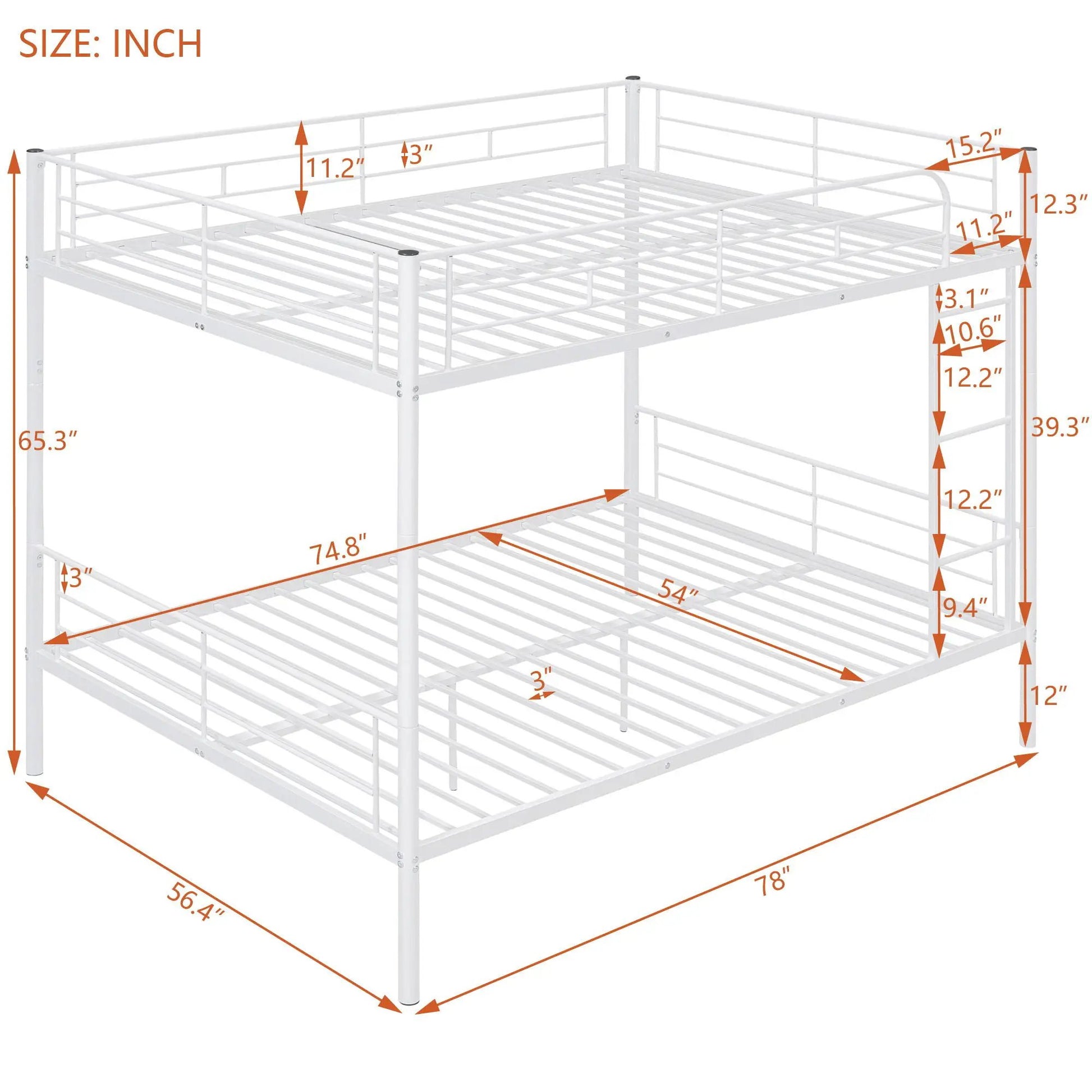 Steel Construction Bunk Bed white metal frame with guard rails and ladder Unique Piece Furniture on Tampa Home & Garden Store