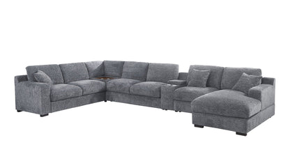 Celine fabric corner sectional sofa with right chaise in gray cupholders and charging ports on Tampa Home & Garden Store