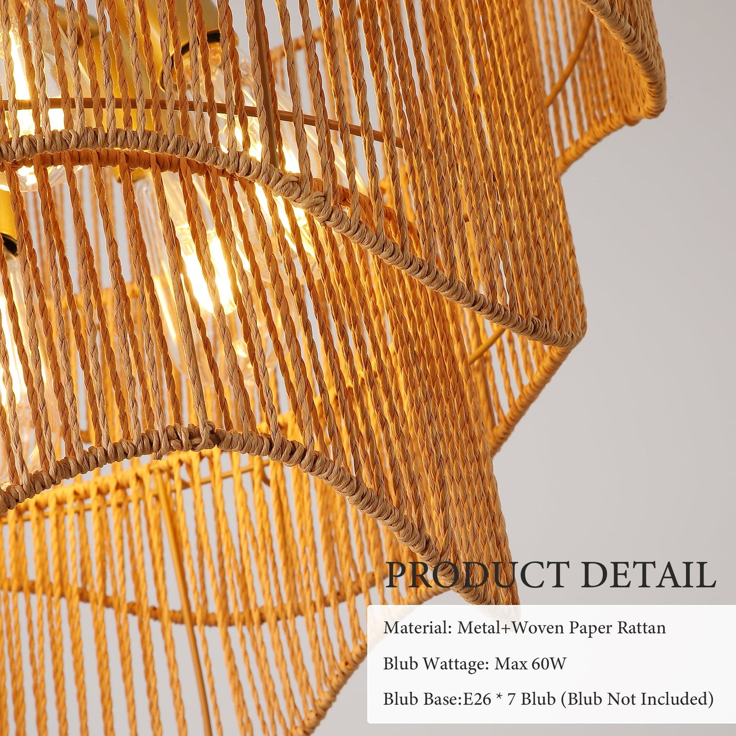 Handwoven paper rattan boho chandelier with 7-light E26 base, warm glow, HouseOfZazla on Tampa Home & Garden Store