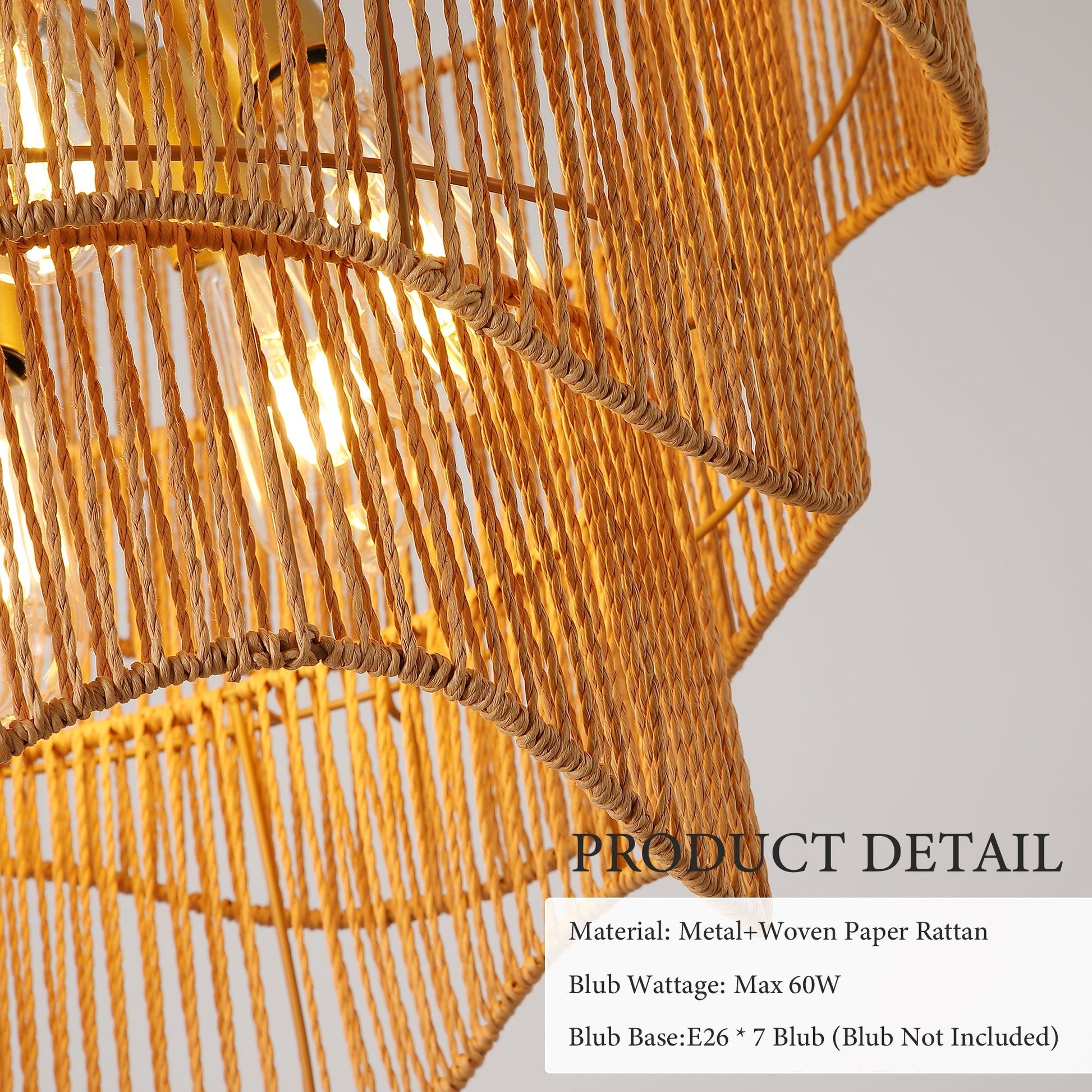 Handwoven paper rattan boho chandelier with 7-light E26 base, warm glow, HouseOfZazla on Tampa Home & Garden Store