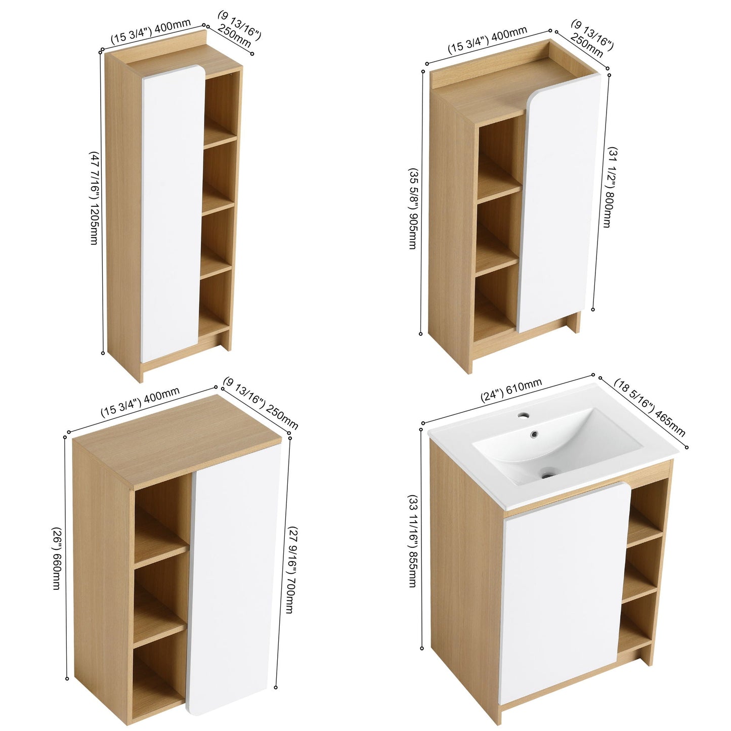4-piece bathroom vanity set with sink, storage cabinet in black, light oak and white by HouseOfZazla on Tampa Home & Garden Store