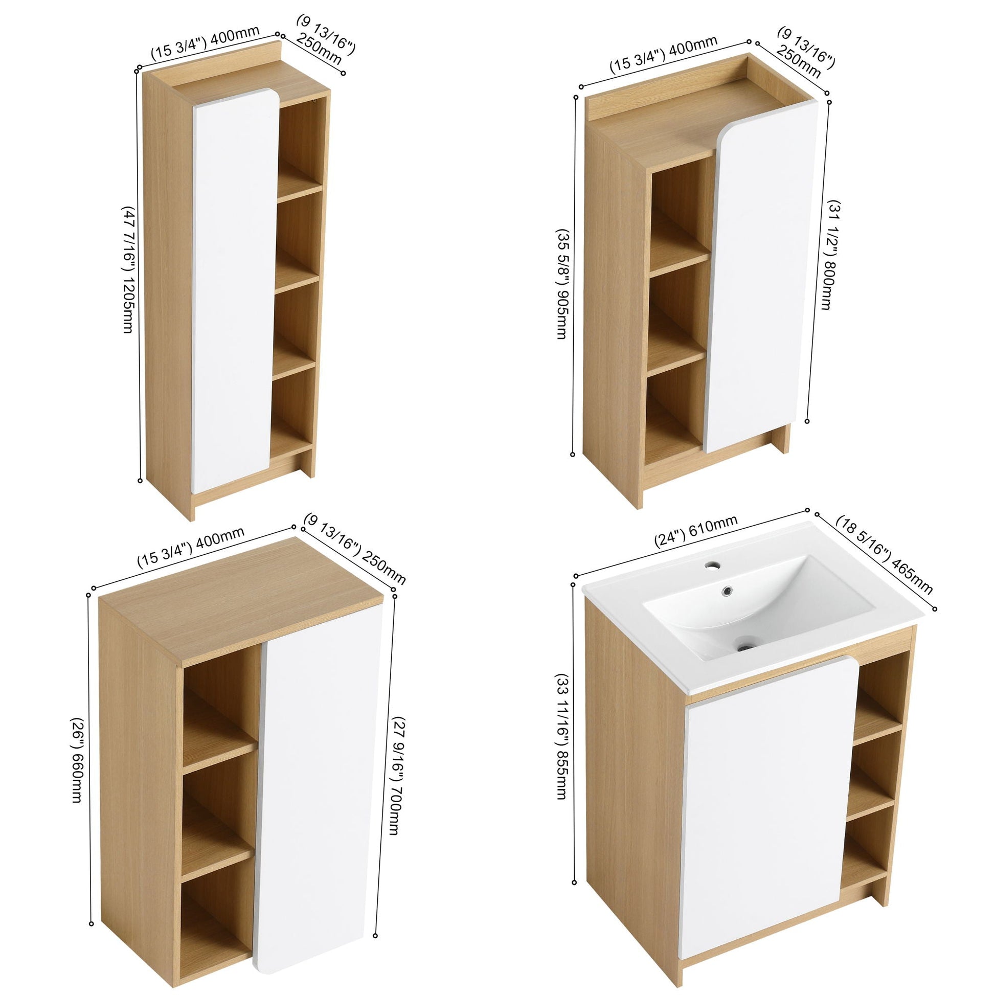 4-piece bathroom vanity set with sink, storage cabinet in black, light oak and white by HouseOfZazla on Tampa Home & Garden Store