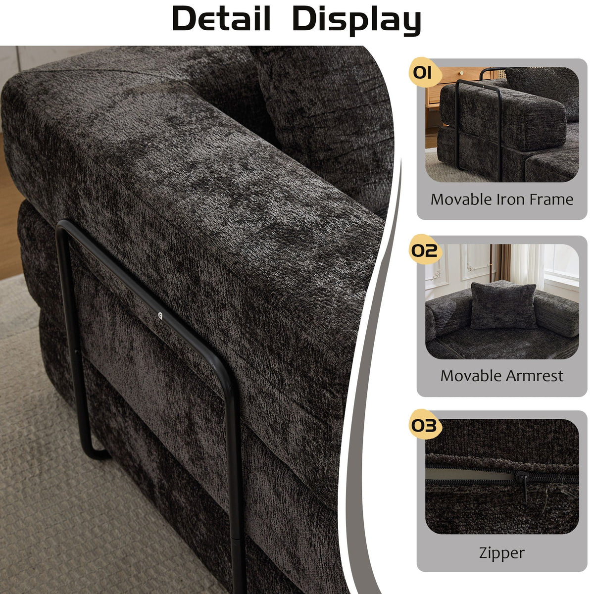 Convertible floor sofa bed futon with charcoal textured fabric and black metal frame on Tampa Home & Garden Store