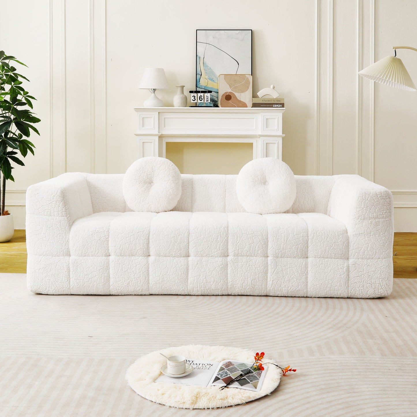 Boneless 3 Seater Sofa and Throw Pillows Beige