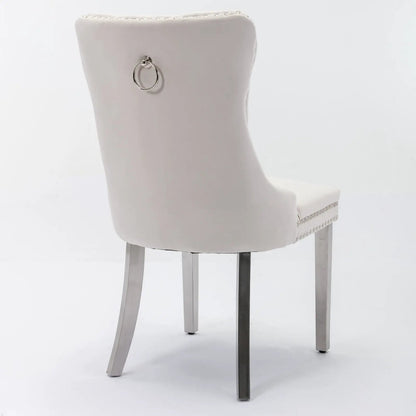 Nikki Dining Chair Set of 2 white fabric, metal legs, ring pull by Unique Piece Furniture on Tampa Home & Garden Store