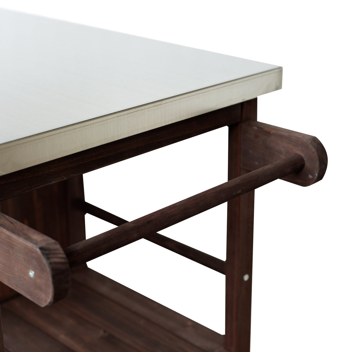 Outdoor kitchen island fir wood prep station with brushed metal top and dark frame on Tampa Home & Garden Store